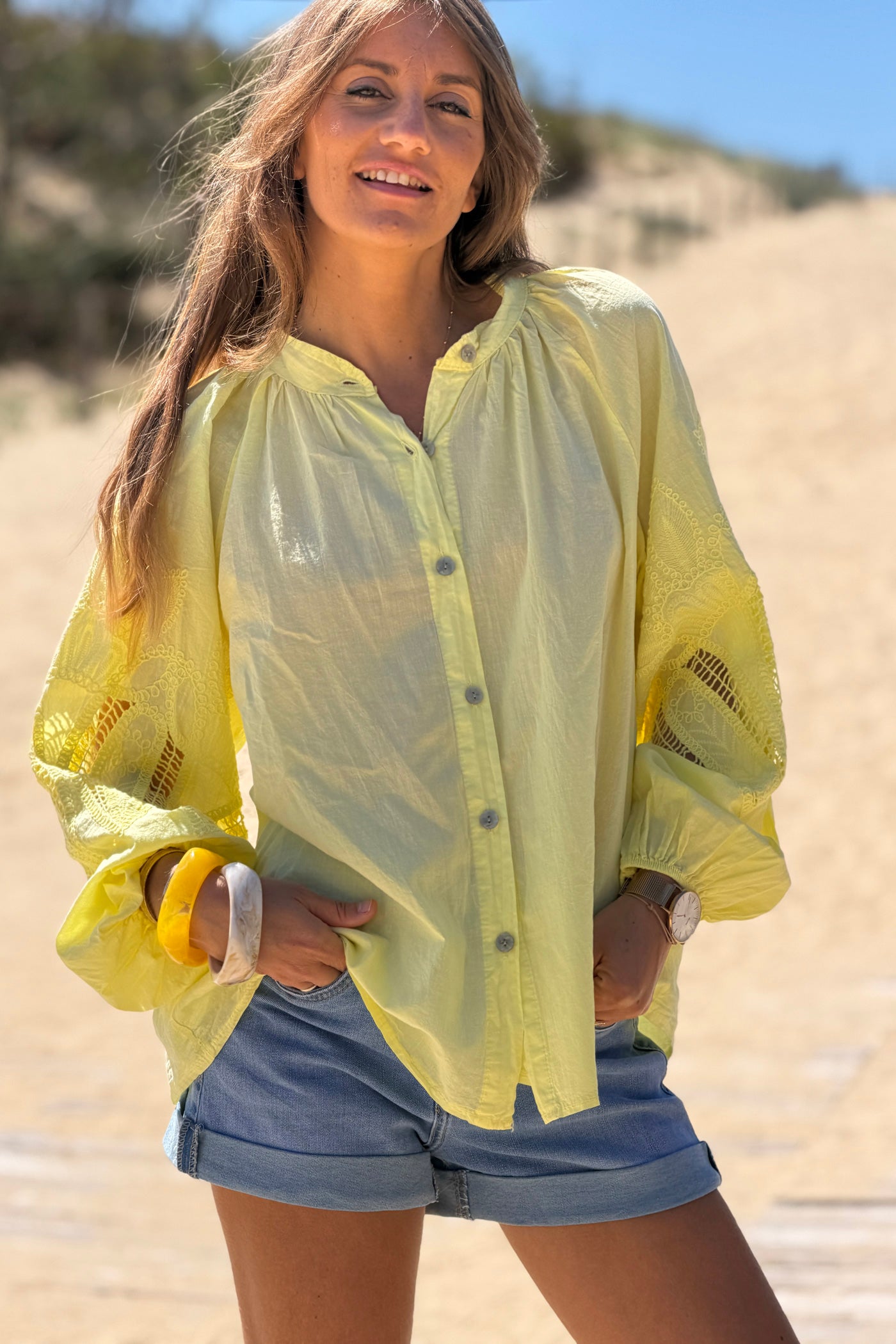 Yellow Lotus Sleeve Poplin Blouse