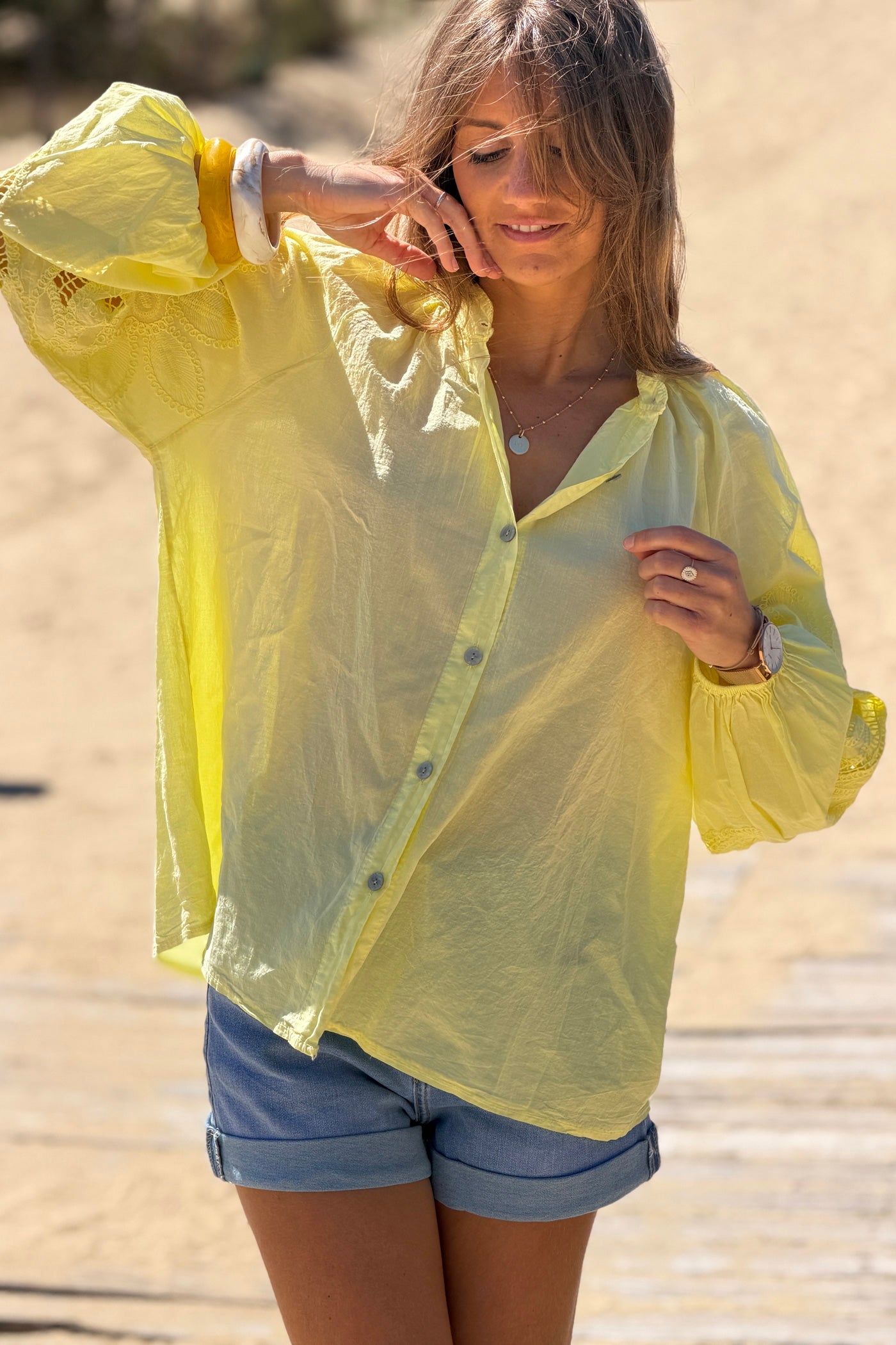 Yellow Lotus Sleeve Poplin Blouse