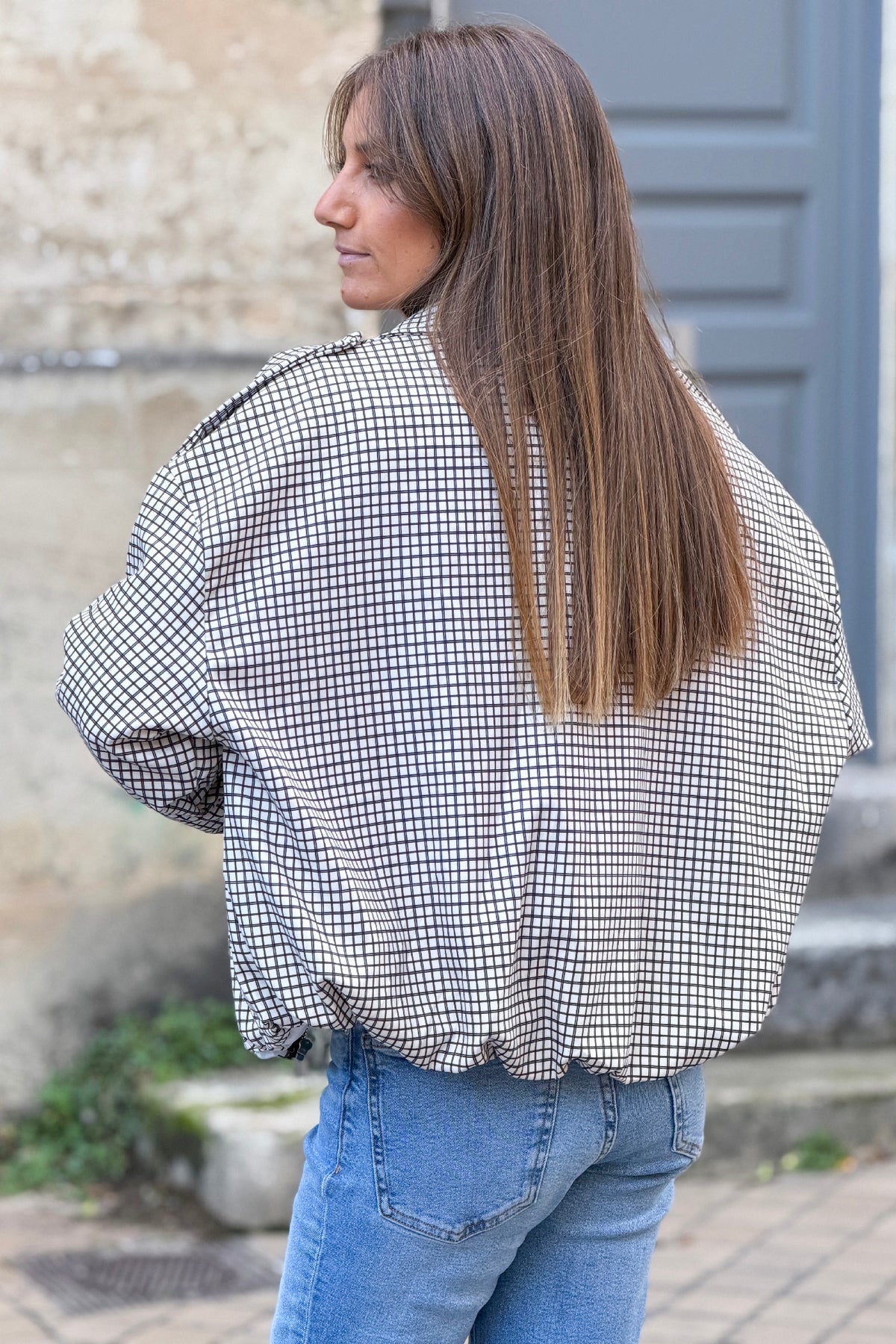 Cream Tattersall Plaid Twill Jacket