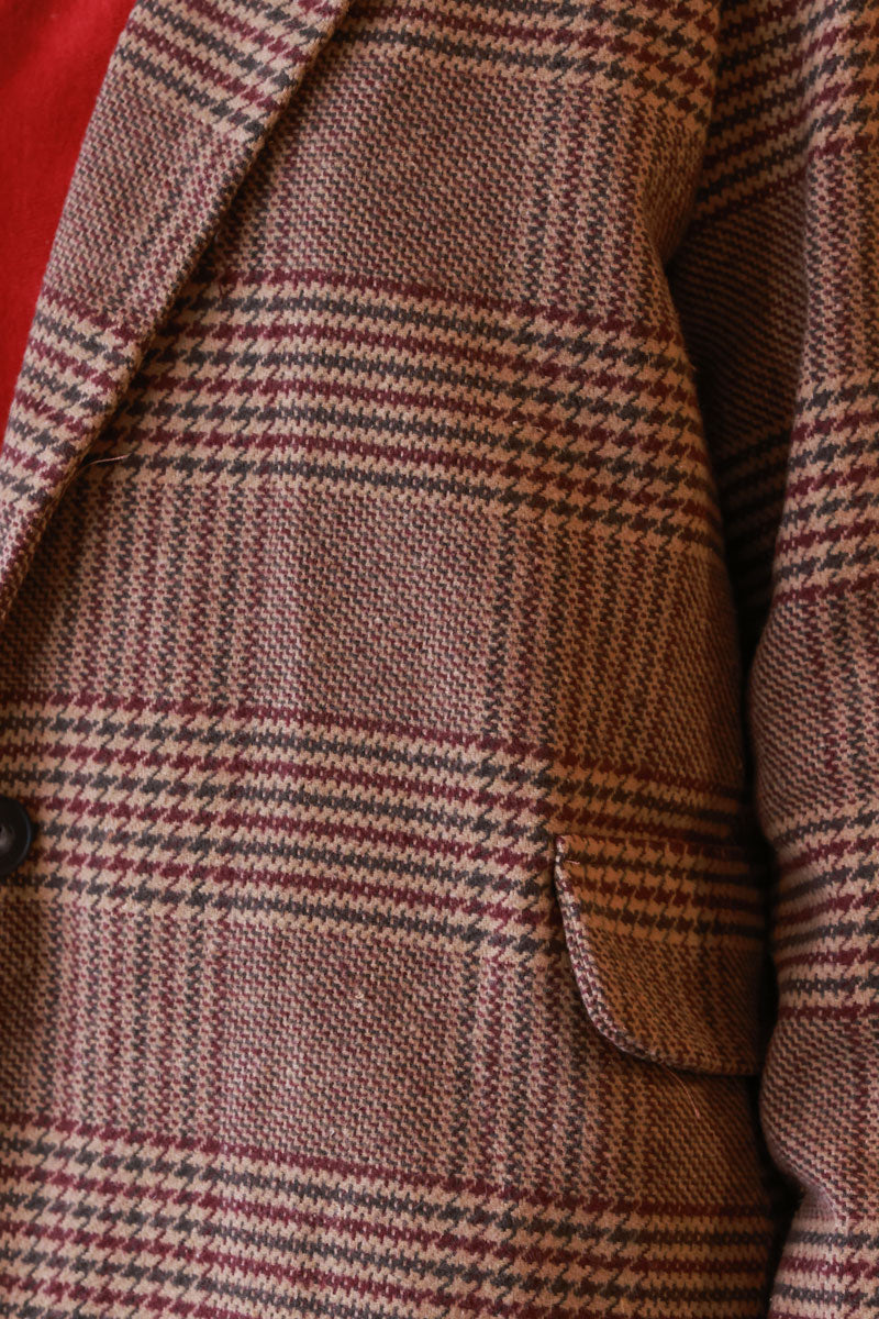 Brown Herringbone Plaid Classic Coat