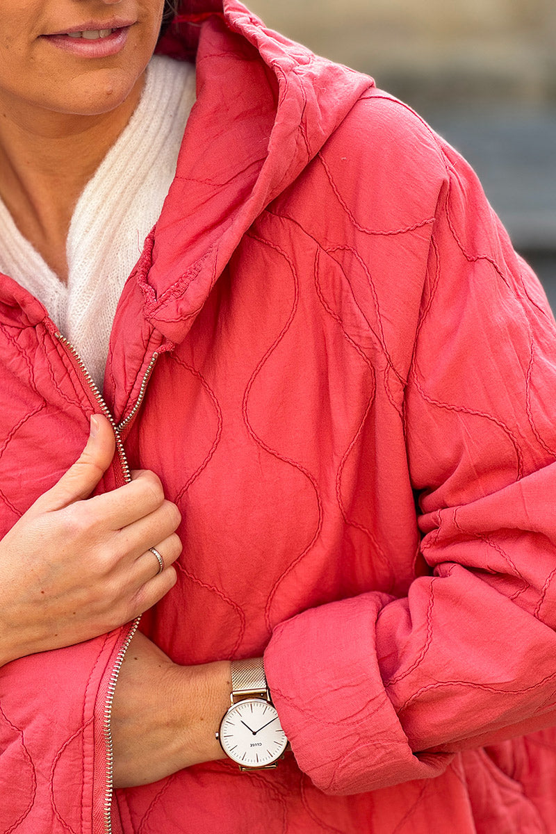 Pink Quilted Cotton Zip-Up Hoodie