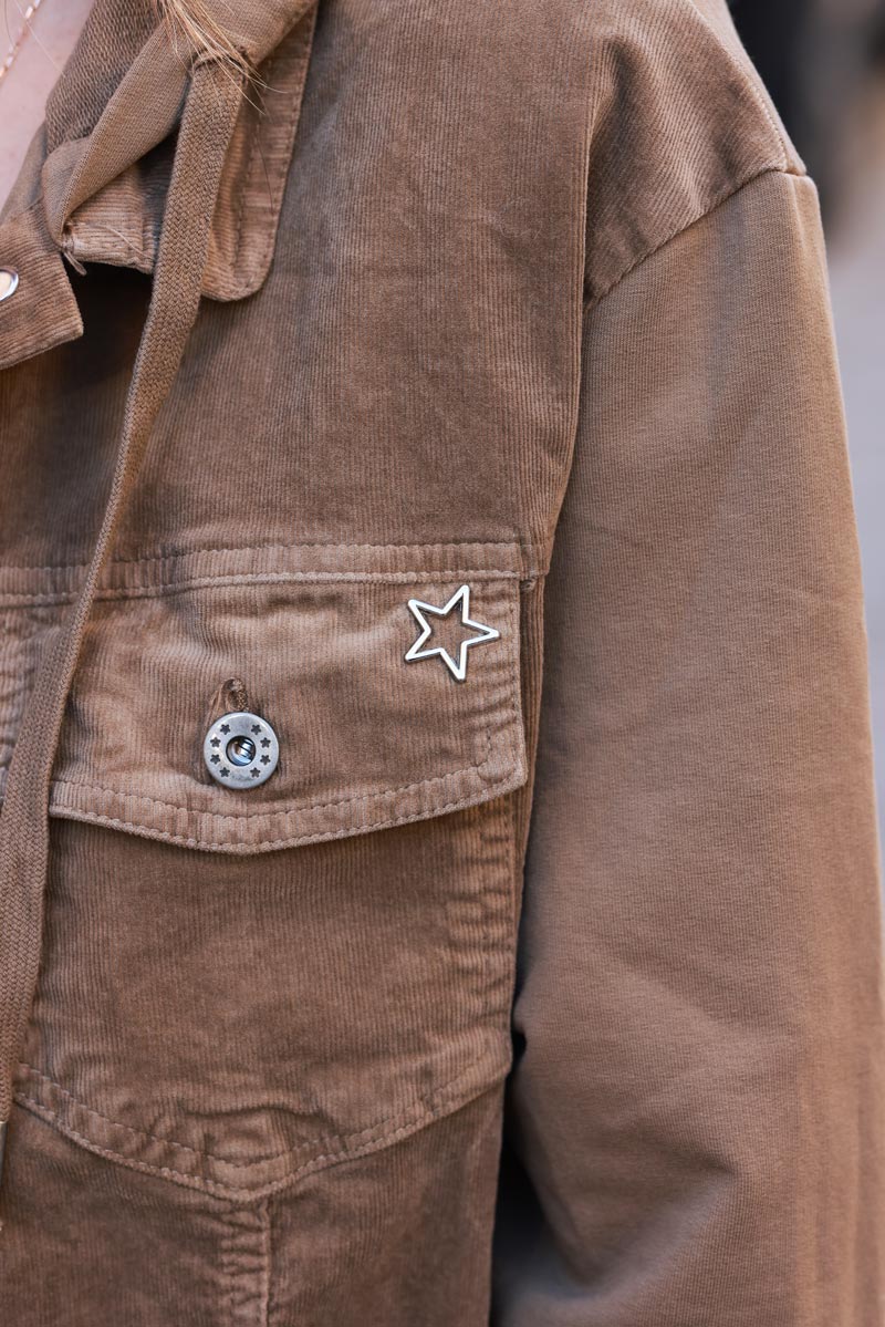 Brown Corduroy Hooded Jean Jacket