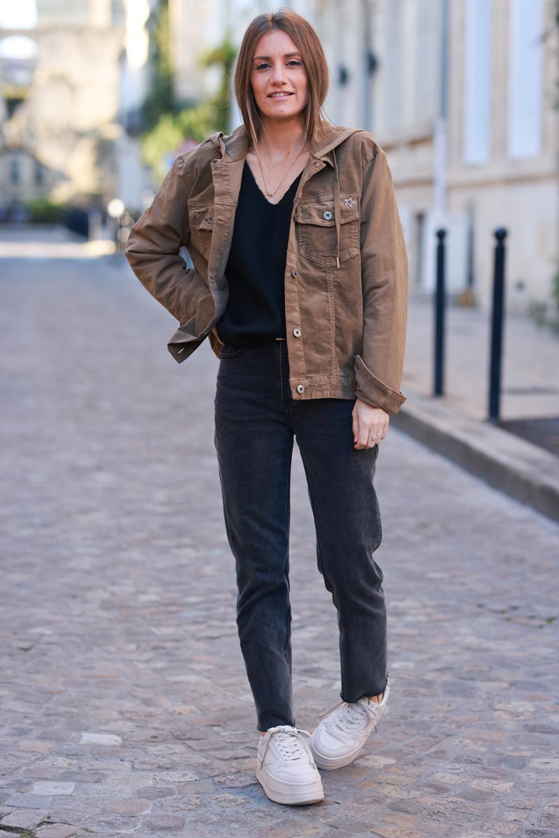 Brown Corduroy Hooded Jean Jacket