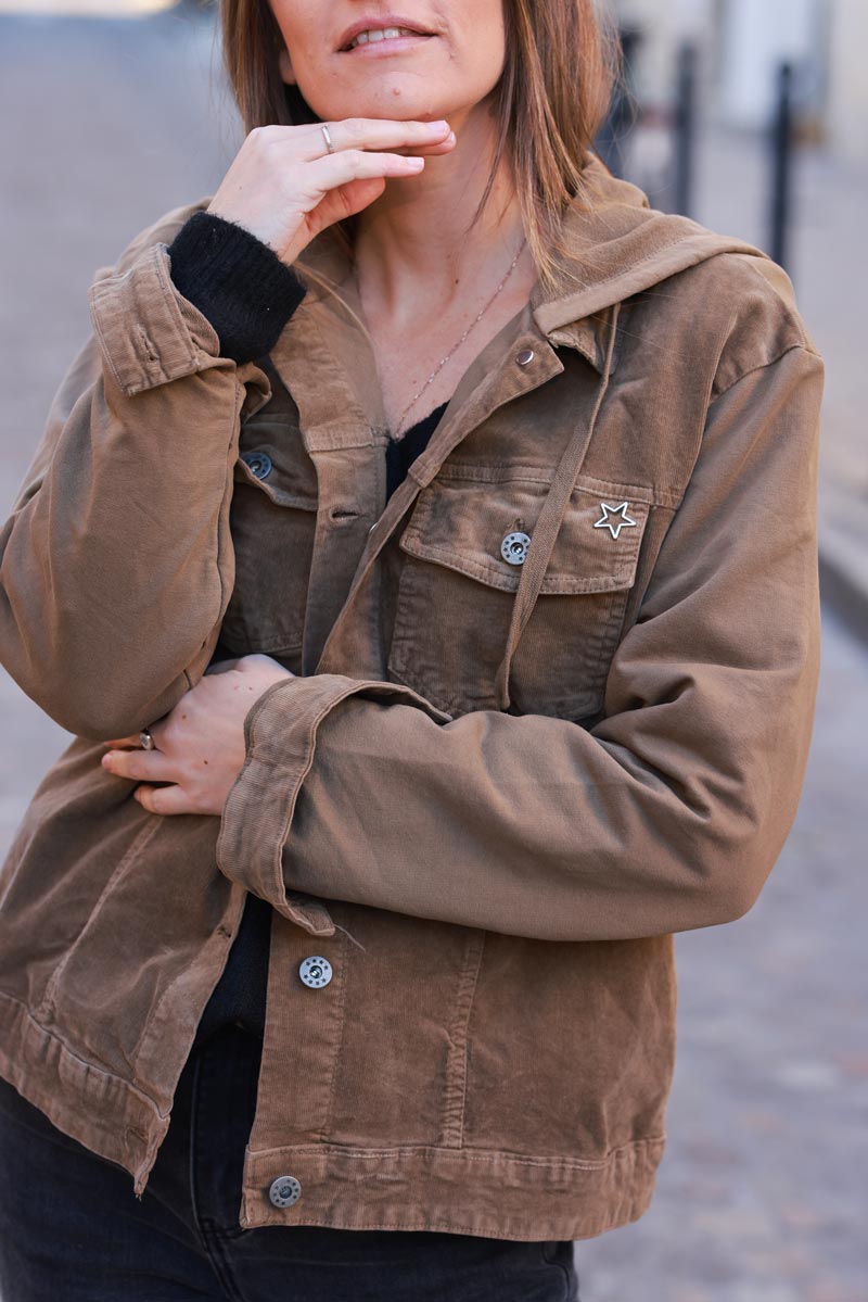 Brown Corduroy Hooded Jean Jacket