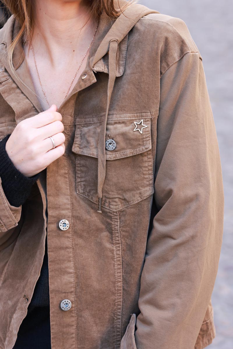 Brown Corduroy Hooded Jean Jacket