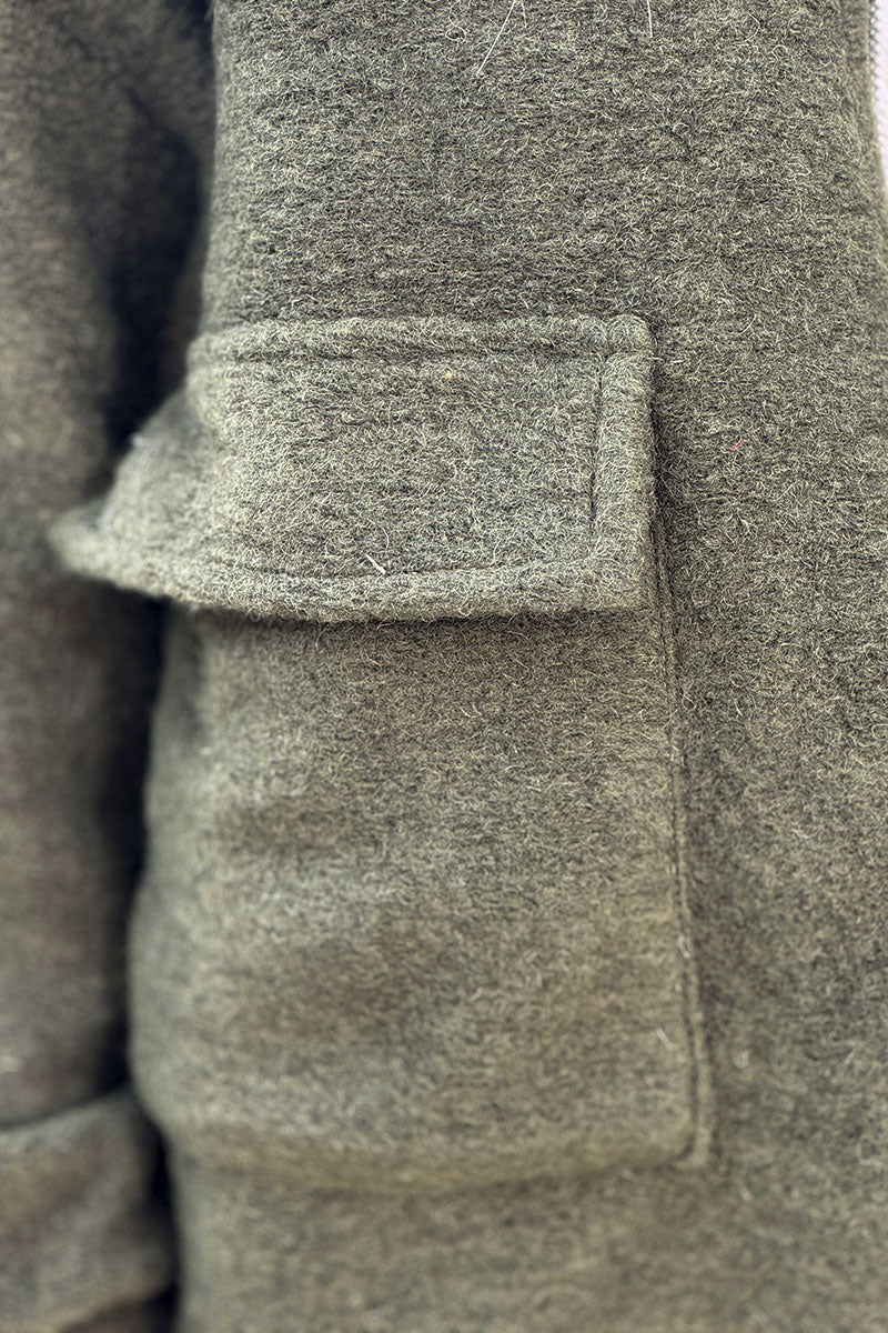 Veste chaude kaki style bomber en laine avec zip et poches