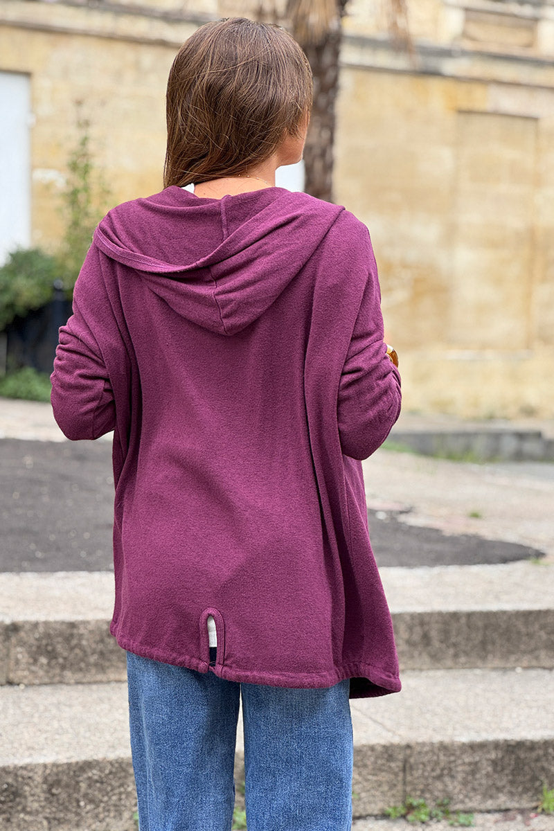Burgundy Knit Hooded Cardigan