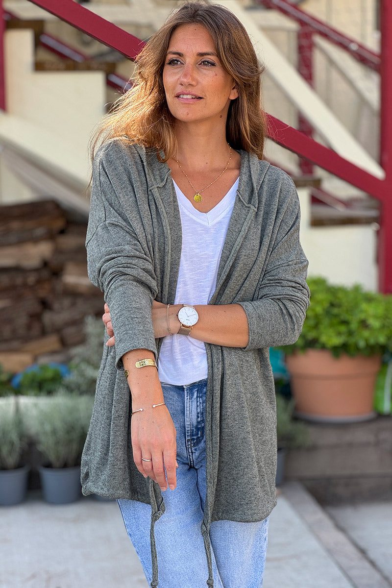 Olive Knit Hooded Cardigan