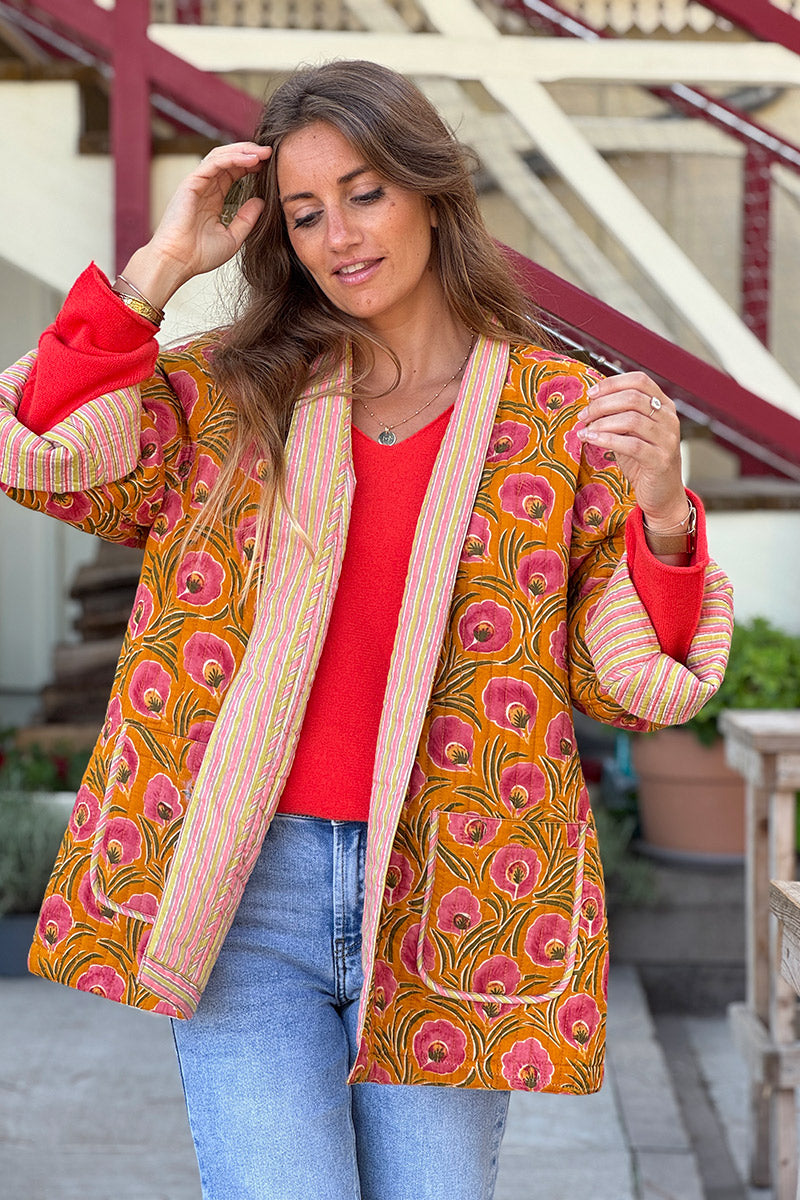 Mustard Floral Quilted Kimono Jacket 