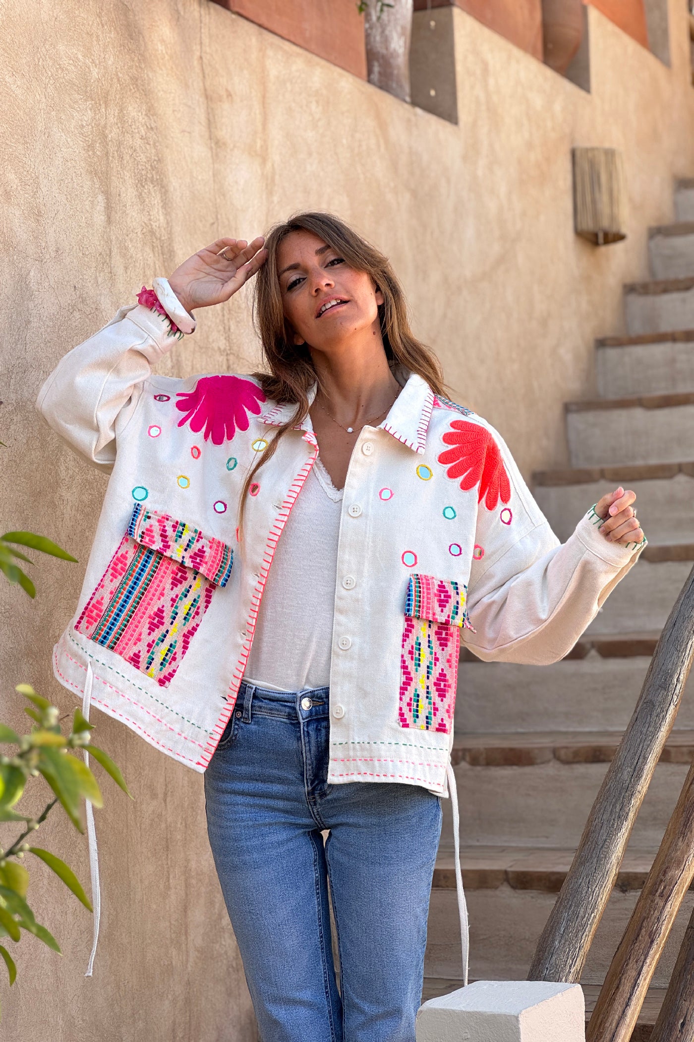 Beige Denim Neon Dreams Jacket