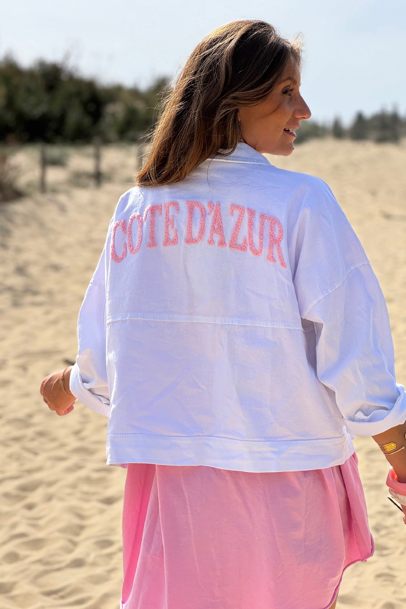 White Cote D’Azur Cropped Denim Jacket
