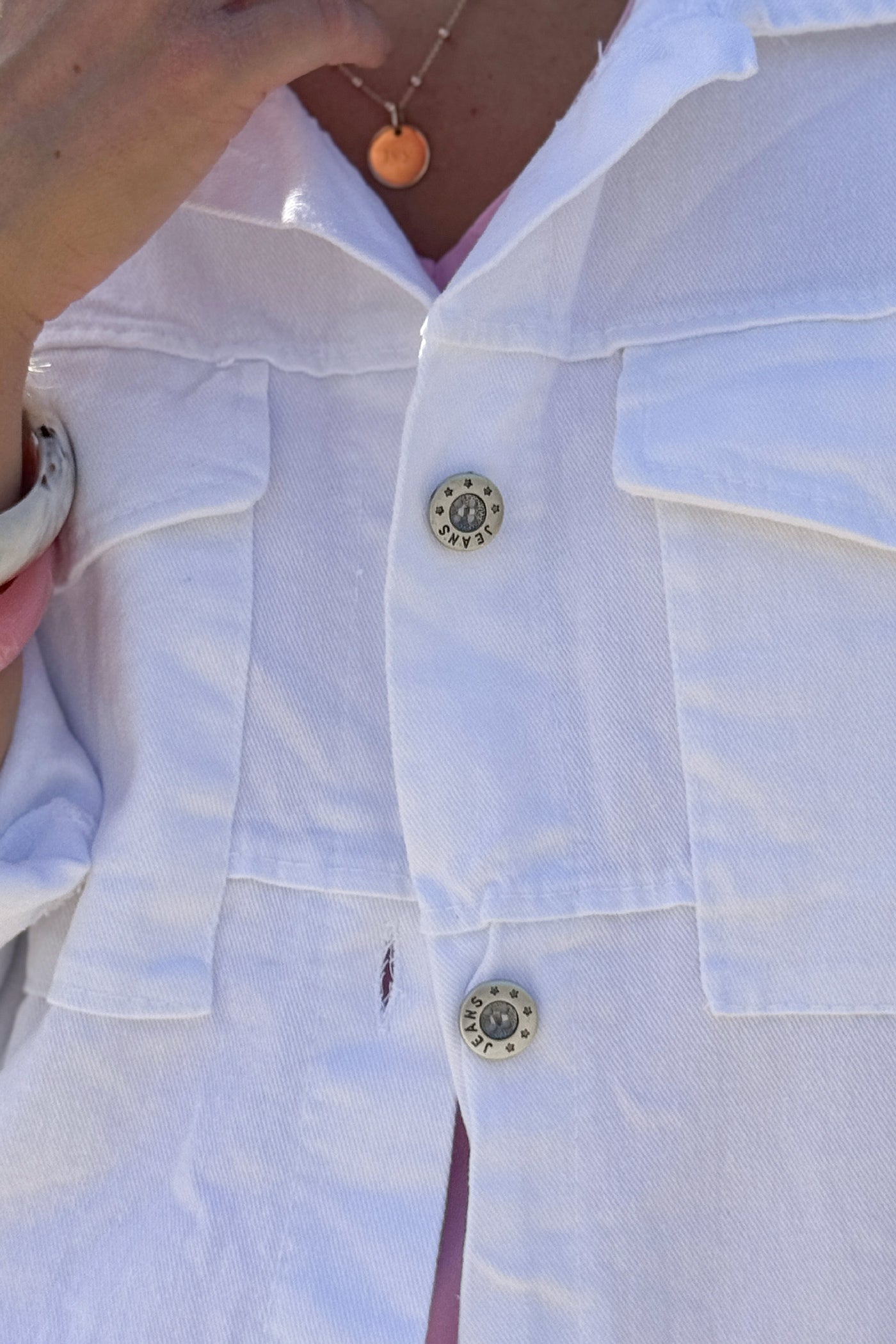 White Cote D’Azur Cropped Denim Jacket
