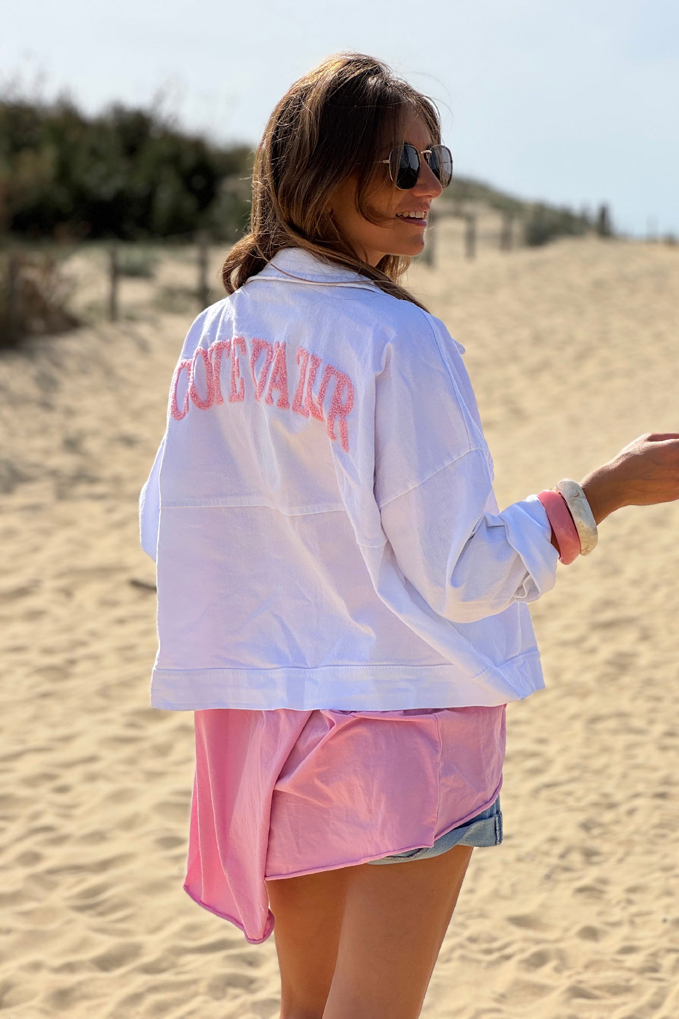 White Cote D’Azur Cropped Denim Jacket
