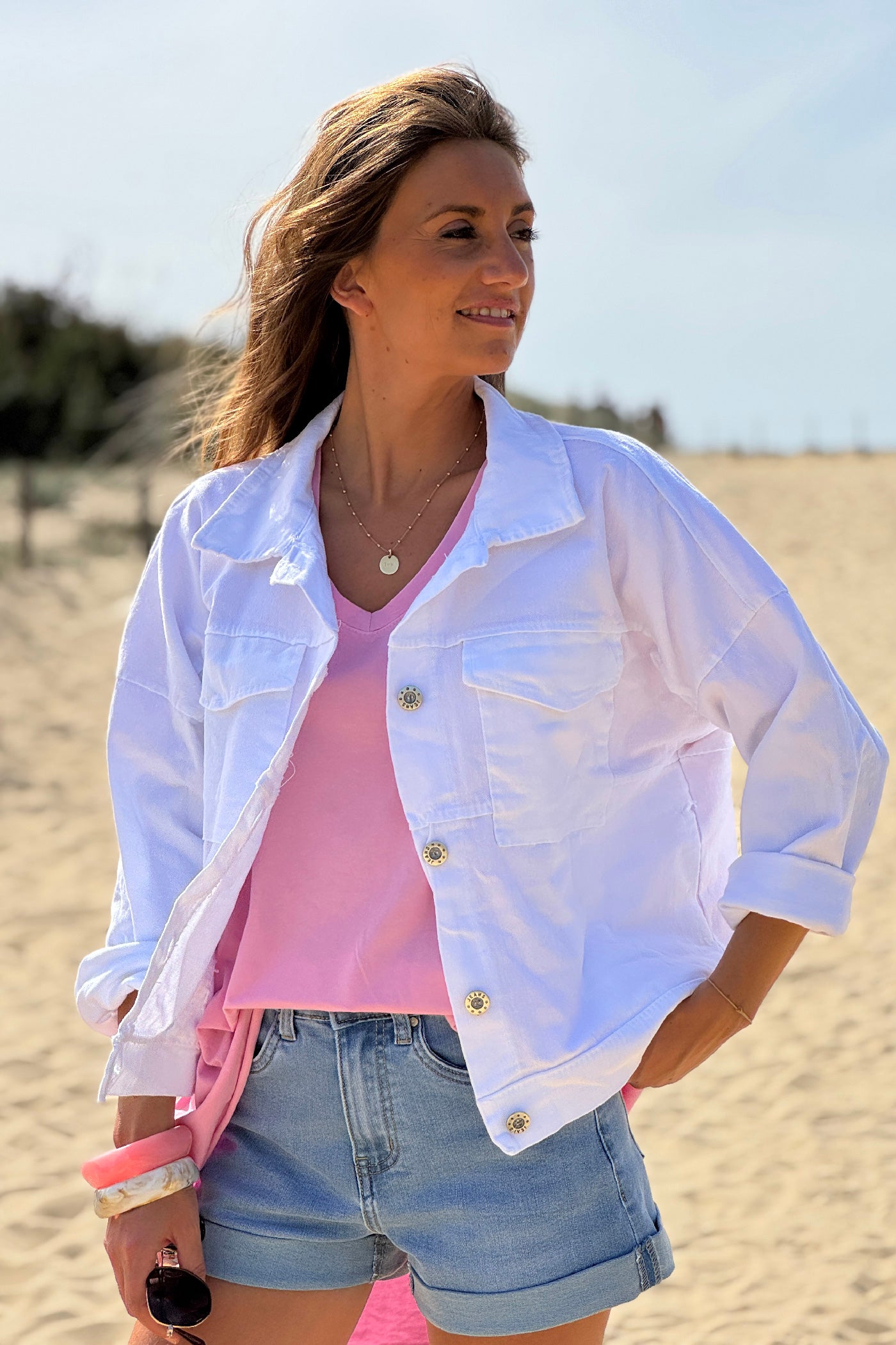 White Cote D’Azur Cropped Denim Jacket
