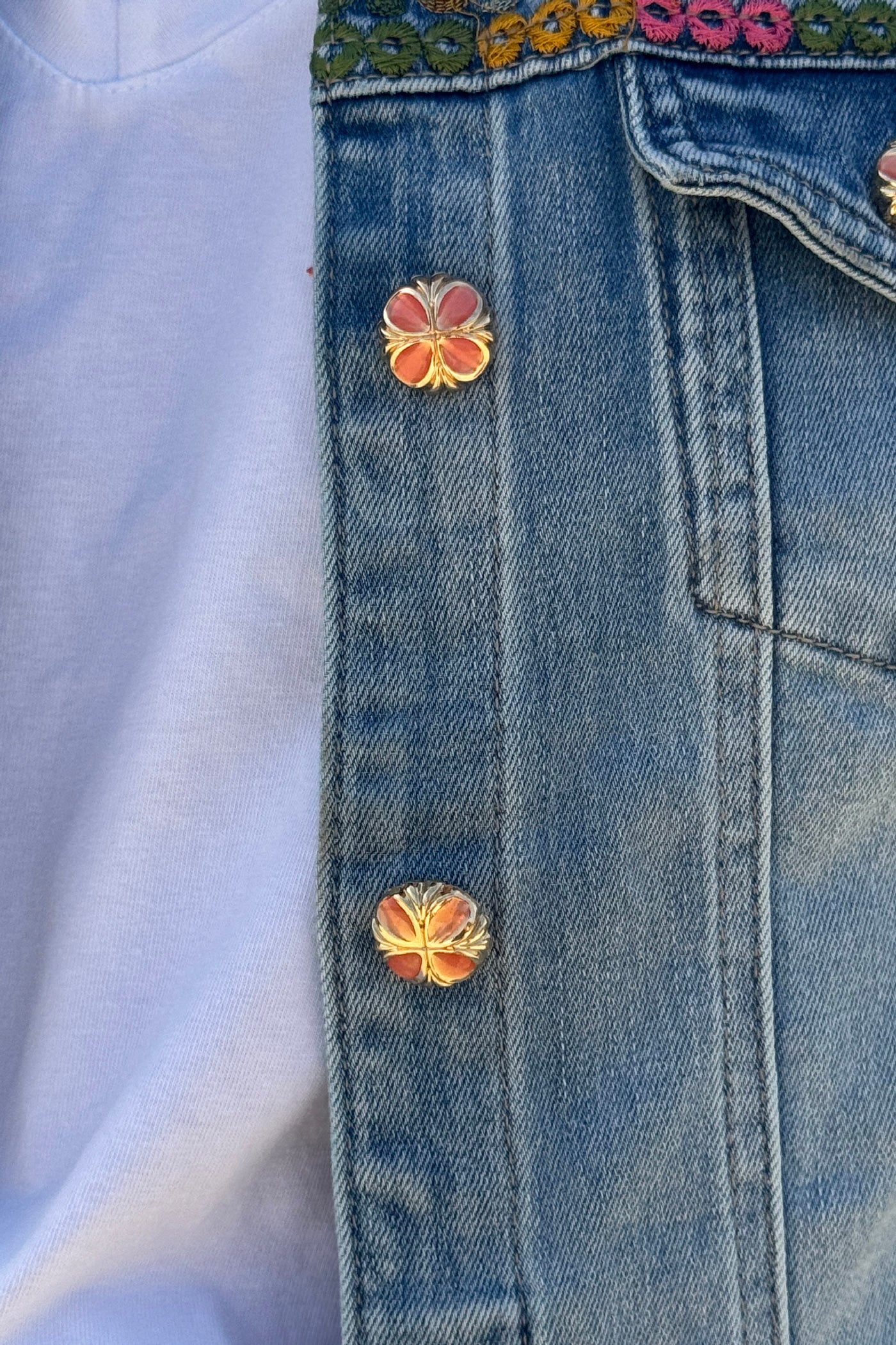 Chambray Ibiza Sun Bead and Embroidered Denim Jacket
