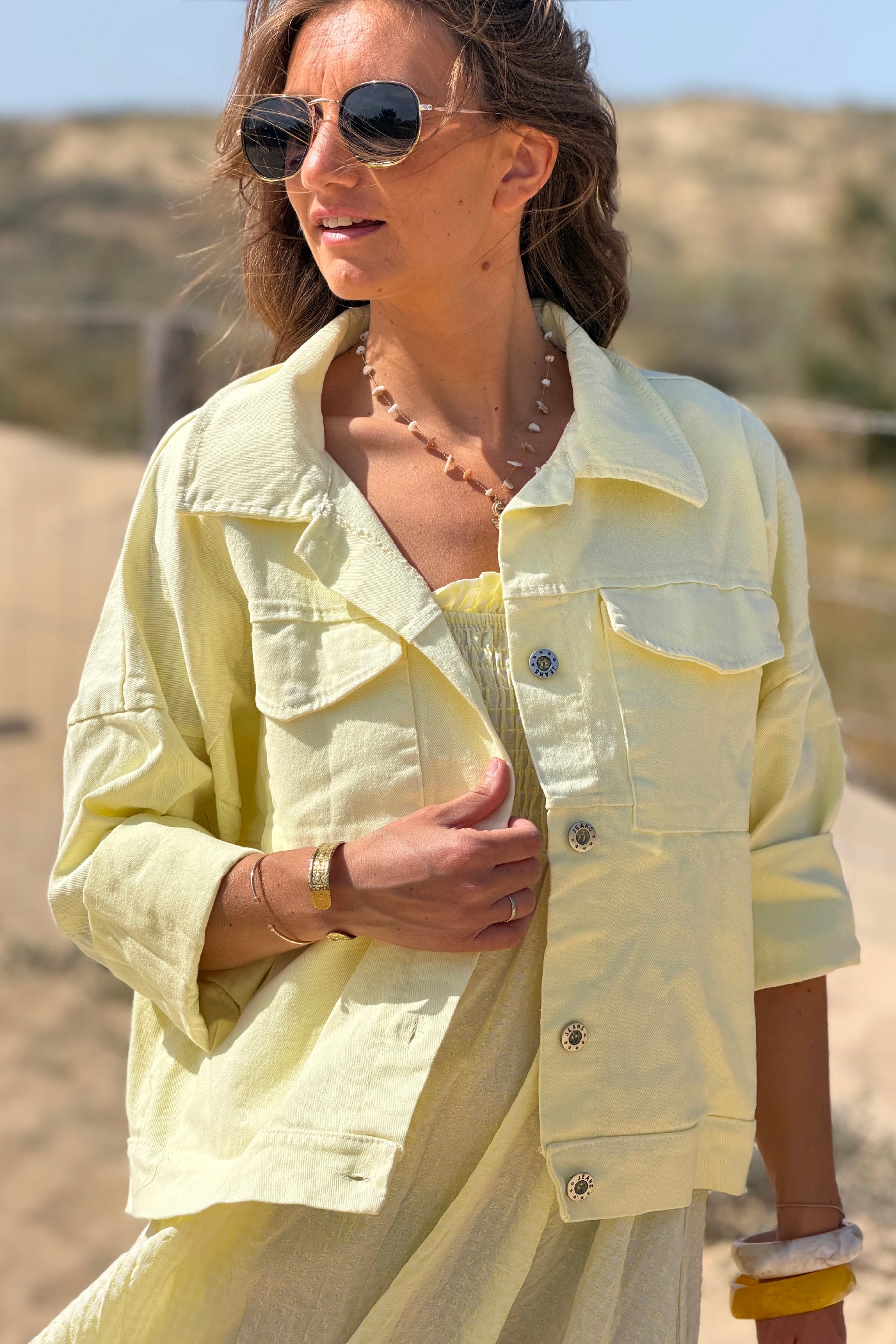 Butter Yellow Cote D’Azur Cropped Denim Jacket
