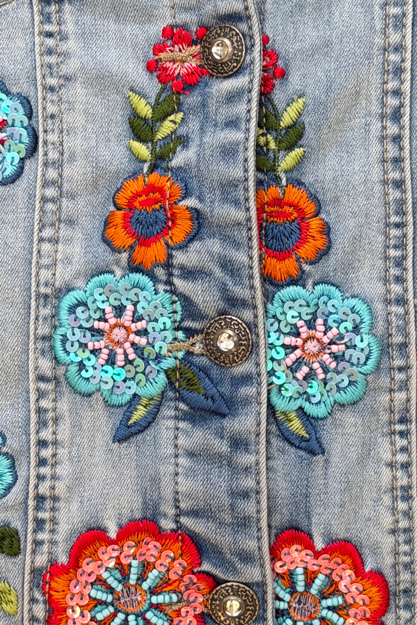 Blue jean Embroidered Flowers Denim Vest