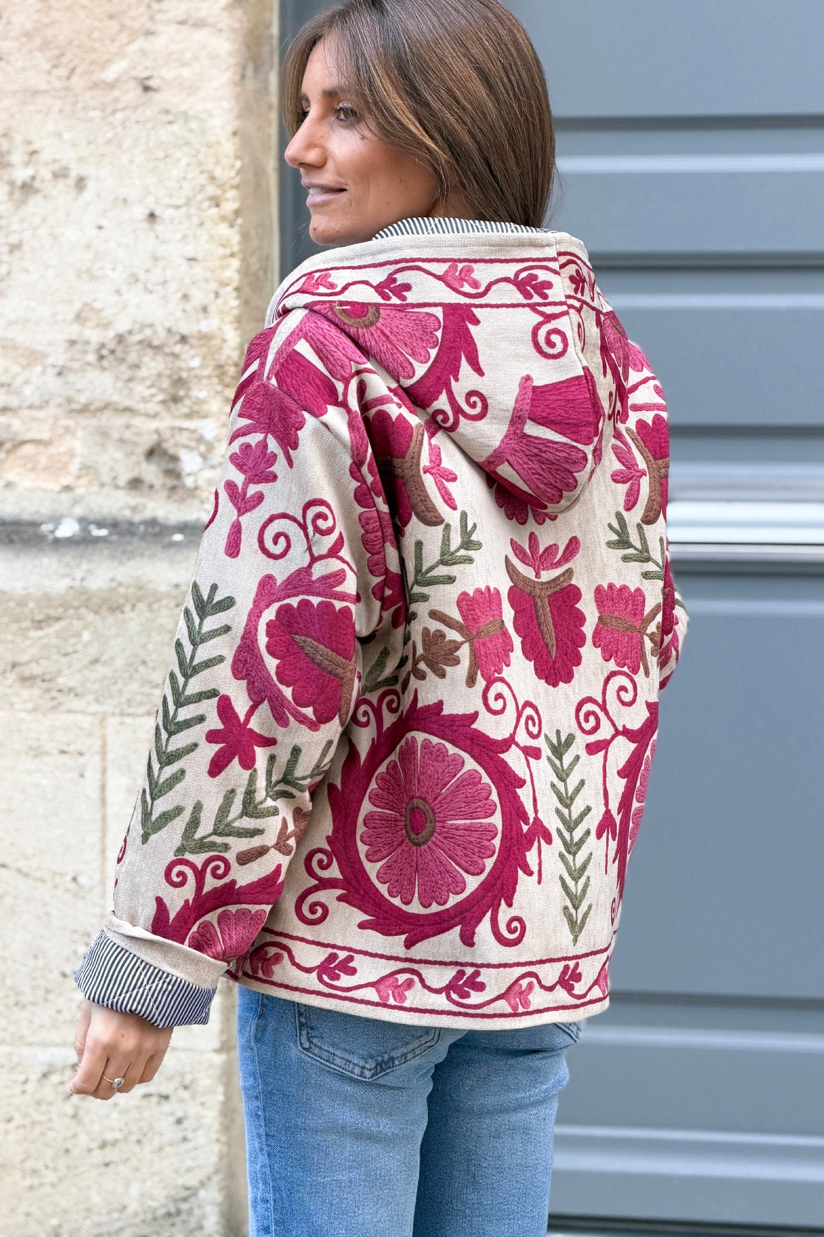 Cream Folk Art Hooded Tapestry Jacket