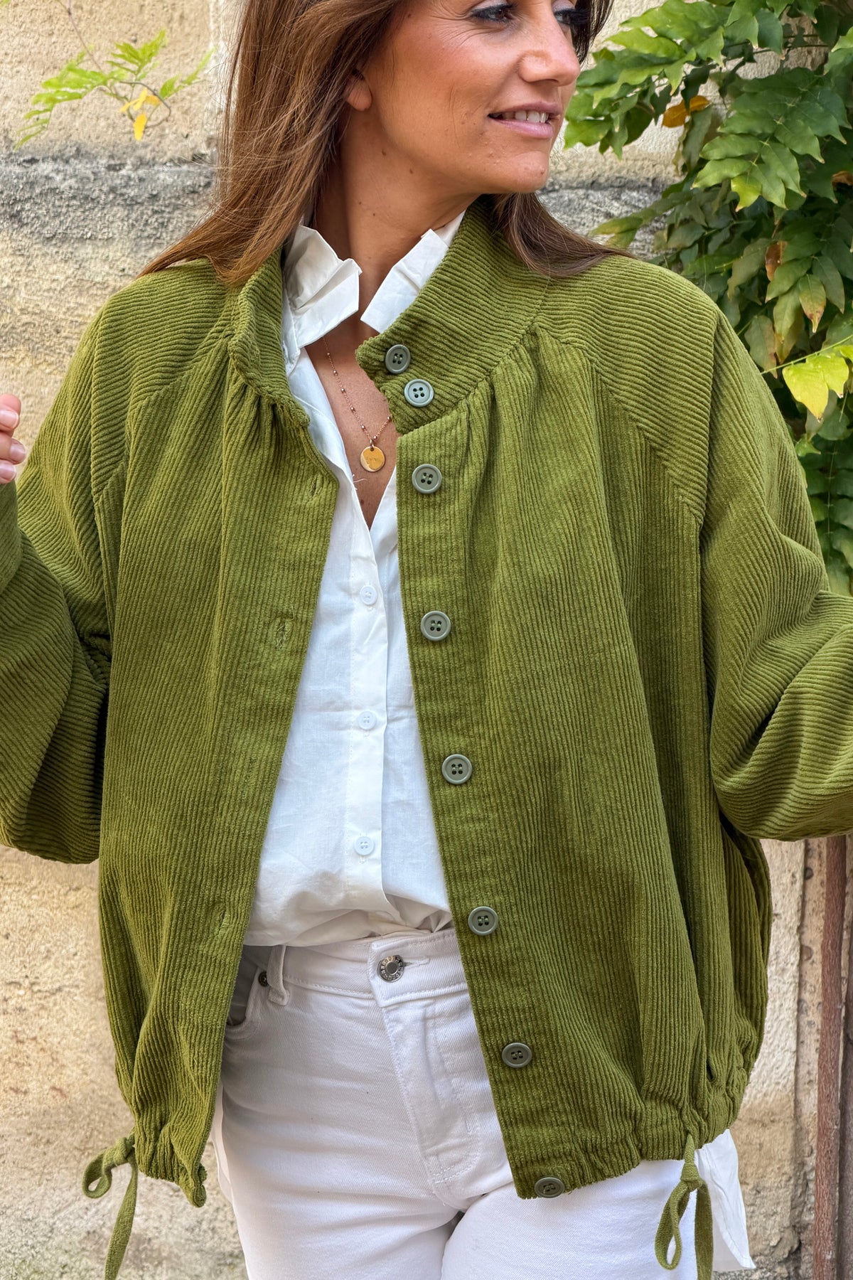 Green Moss Corduroy Varsity Jacket