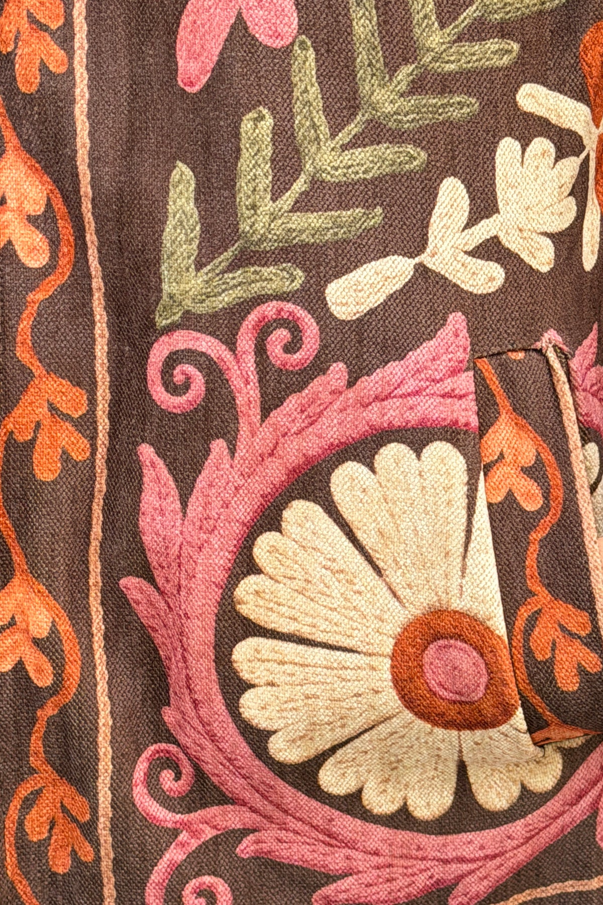 Chocolate Brown Folk Art Hooded Tapestry Jacket