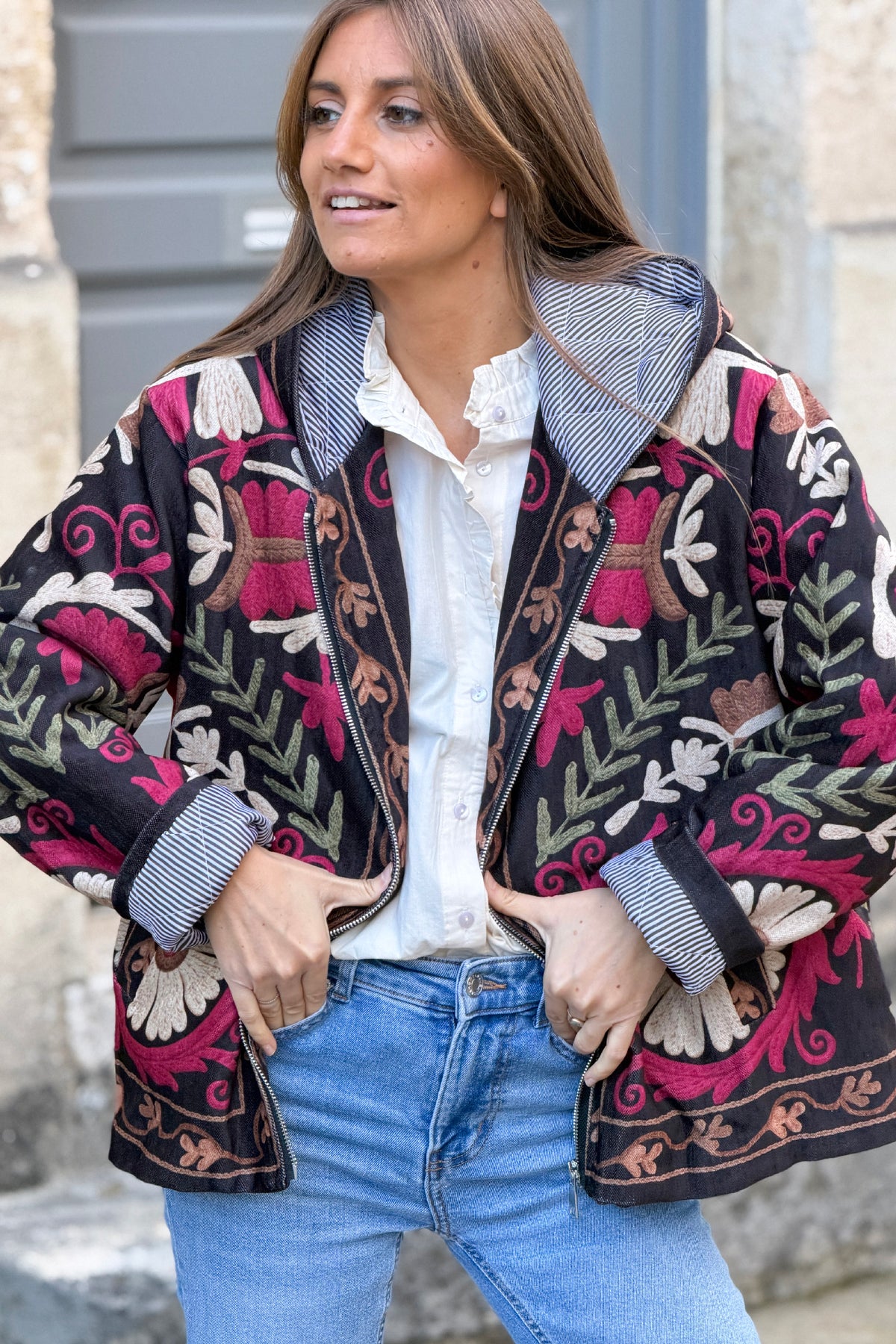 Ebony Black Folk Art Hooded Tapestry Jacket