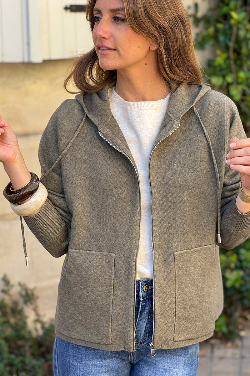 Olive Casual Sweater Zip-Up Hoodie