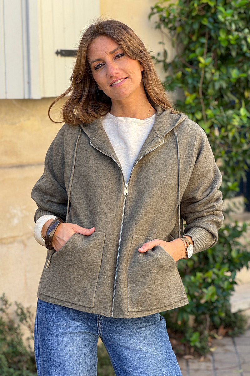 Olive Casual Sweater Zip-Up Hoodie