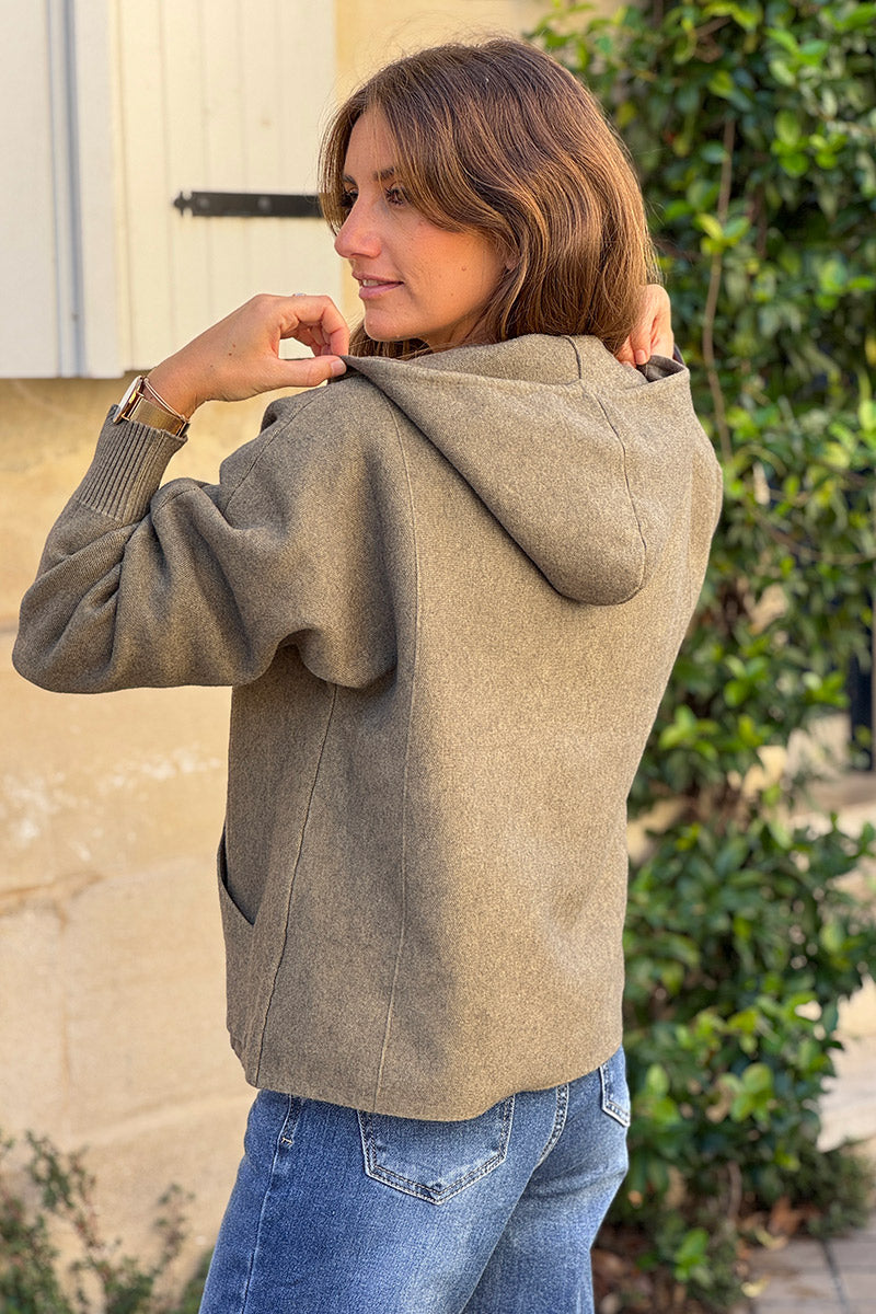 Olive Casual Sweater Zip-Up Hoodie