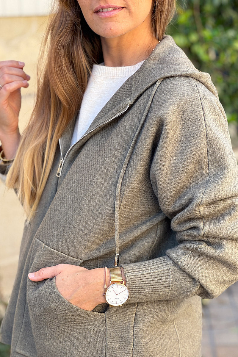 Olive Casual Sweater Zip-Up Hoodie