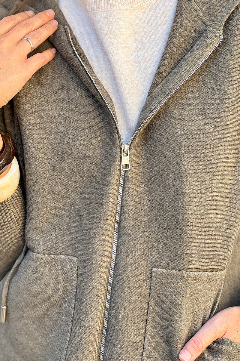 Olive Casual Sweater Zip-Up Hoodie