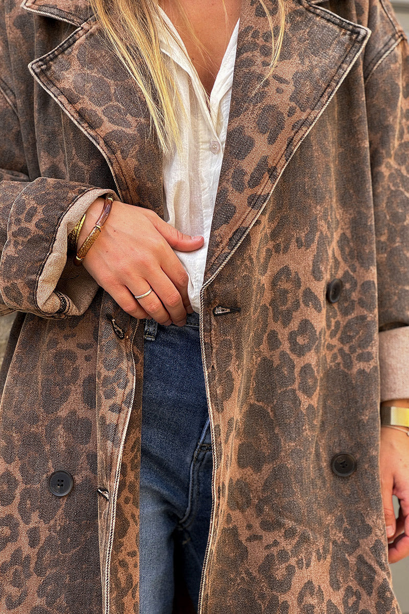 Chocolate Leopard Print Trench Coat