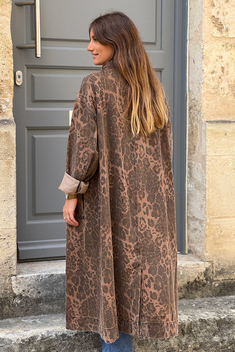 Chocolate Leopard Print Trench Coat