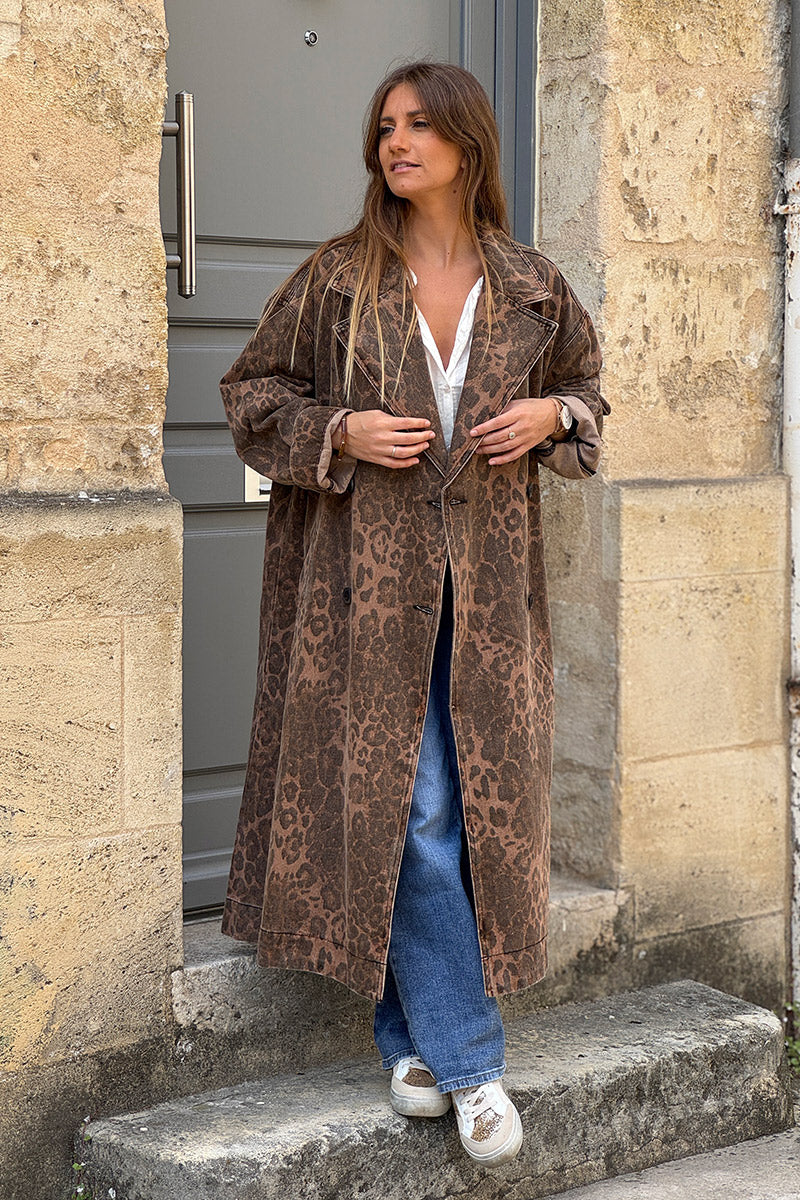 Chocolate Leopard Print Trench Coat
