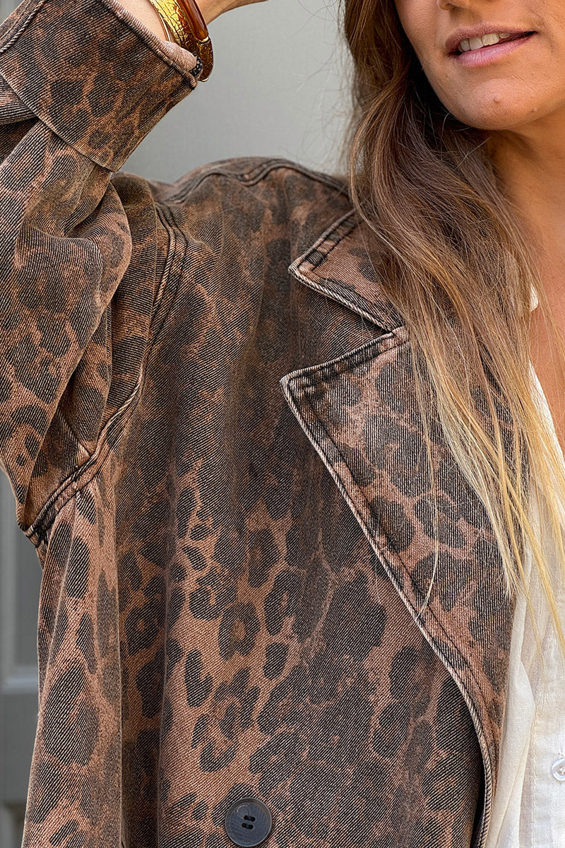 Chocolate Leopard Print Trench Coat