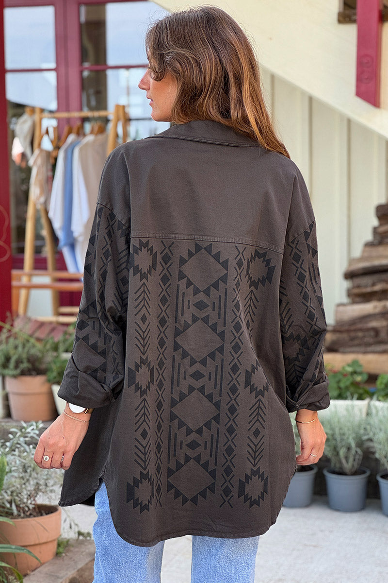 Brown Southwest Denim Shirt Jacket