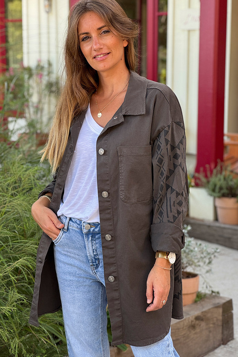 Brown Southwest Denim Shirt Jacket
