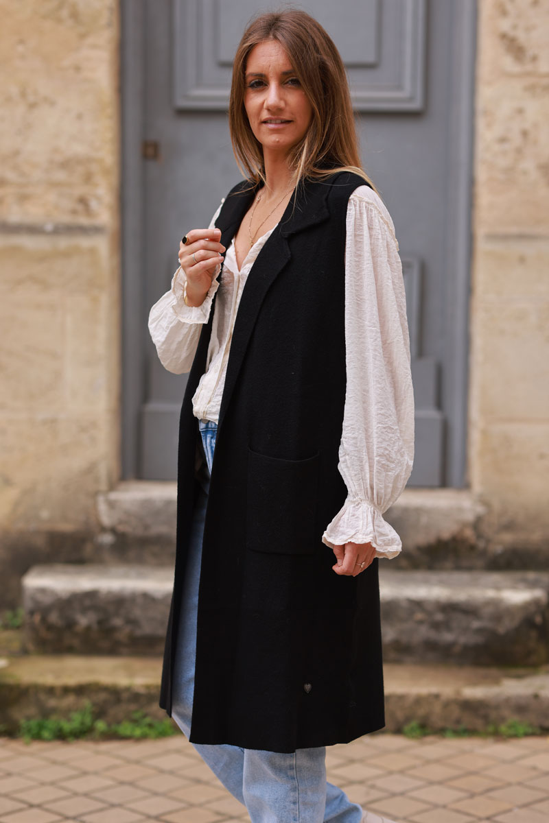 Black Tailored Knit Duster Vest