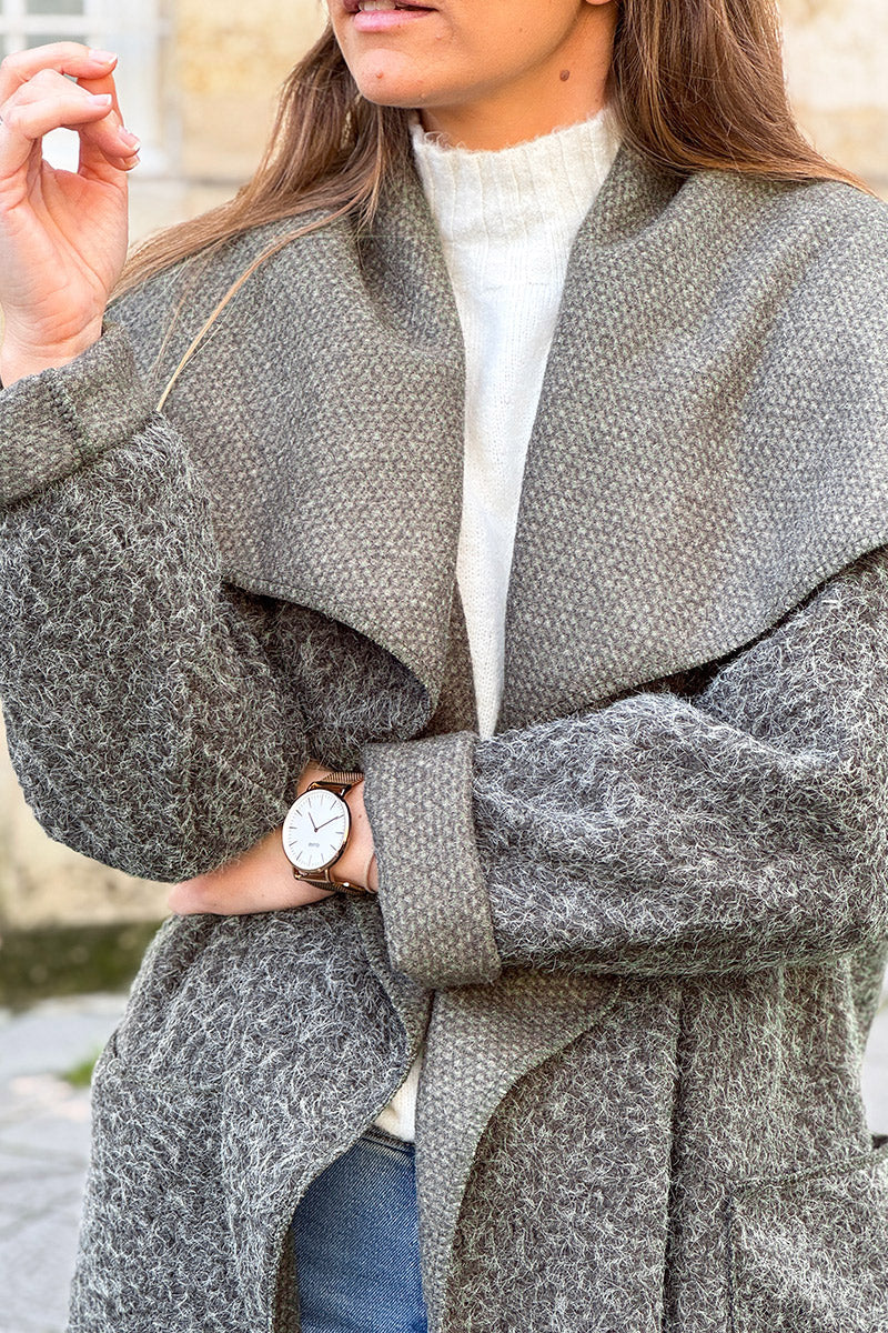 Olive Brushed Wool Drape Front Duster