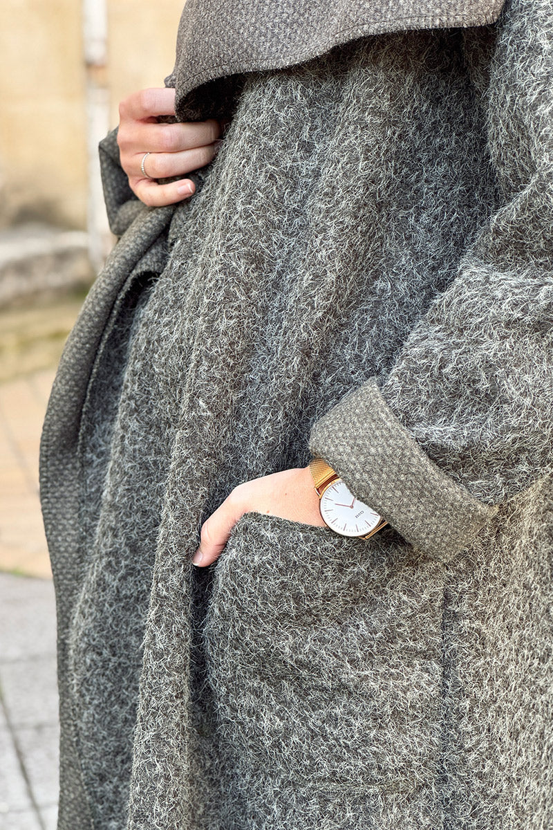 Olive Brushed Wool Drape Front Duster