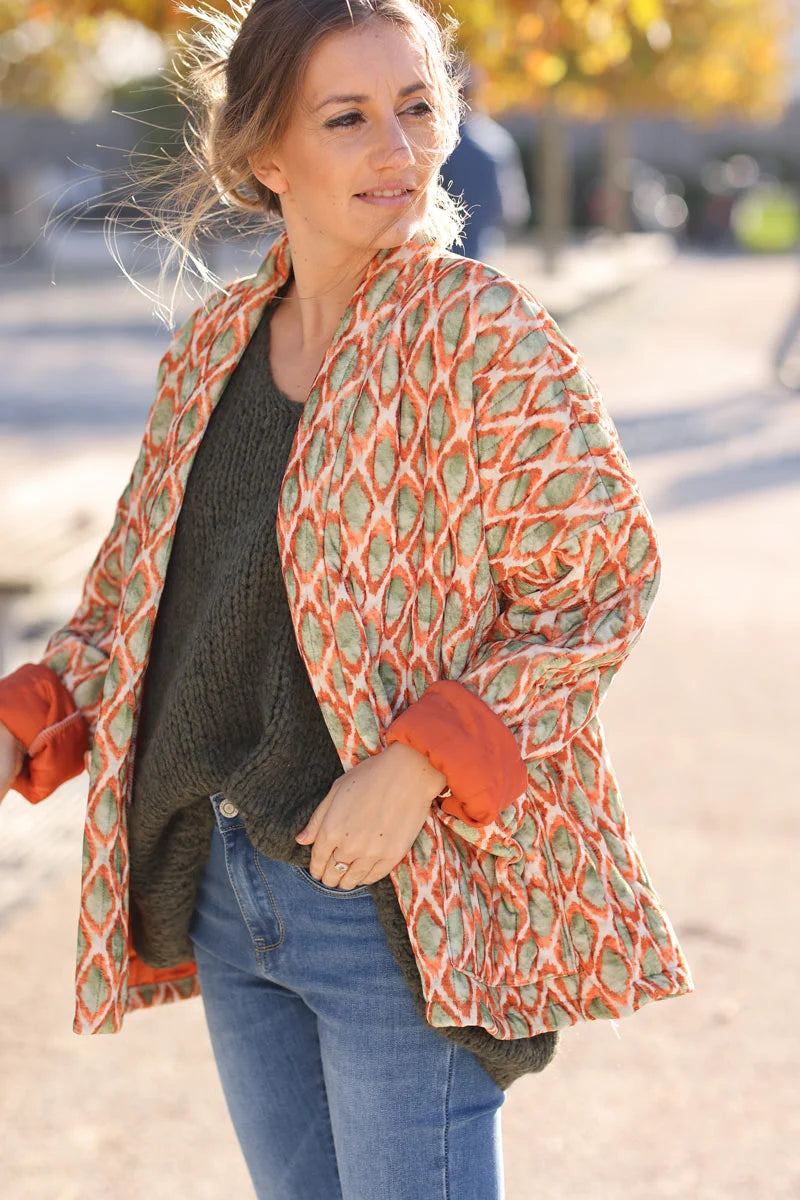 Green velvet quilted sales jacket