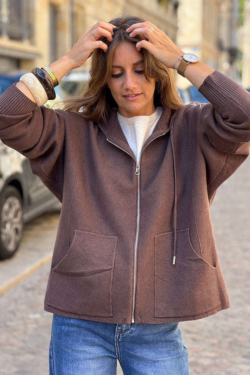 Chocolate Casual Sweater Zip-Up Hoodie