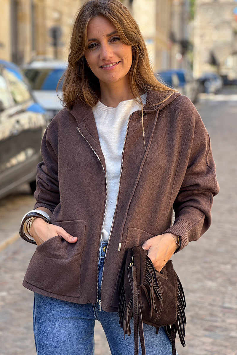 Chocolate Casual Sweater Zip-Up Hoodie