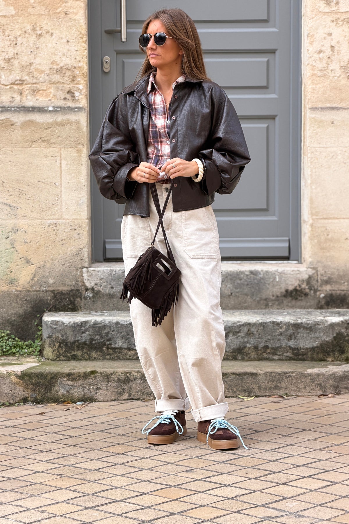 Brown Leatherette Dolman Sleeve Jacket