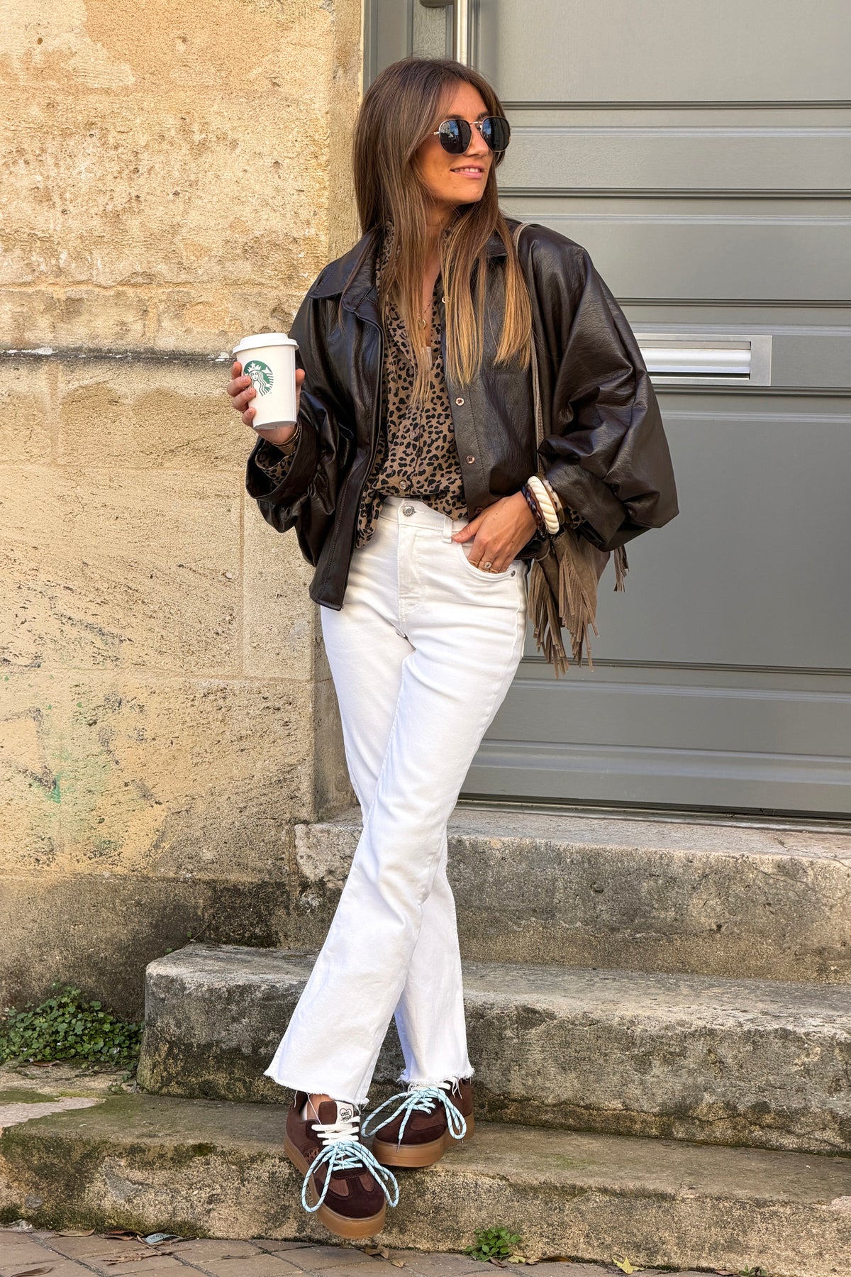 Brown Leatherette Dolman Sleeve Jacket