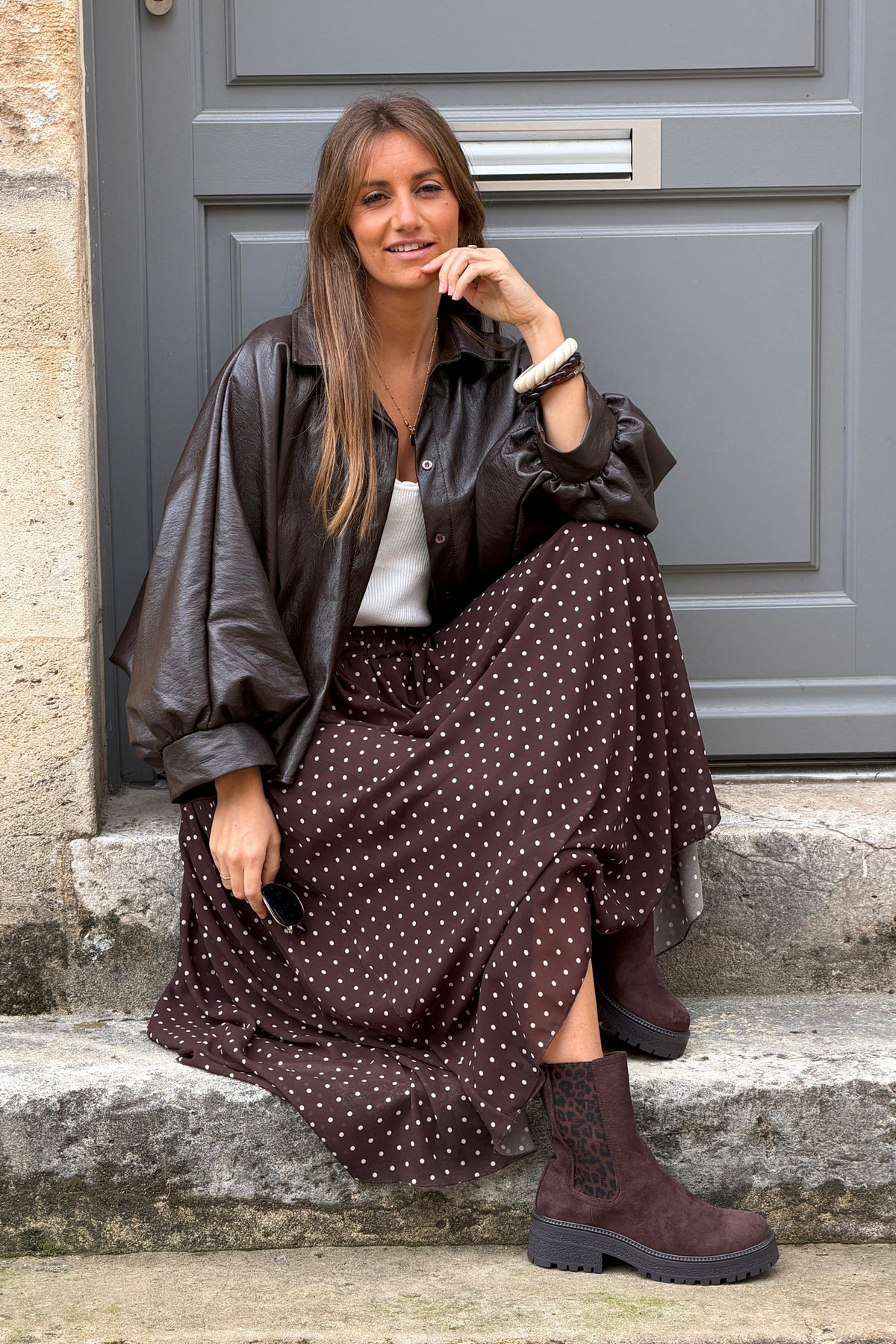 Brown Leatherette Dolman Sleeve Jacket