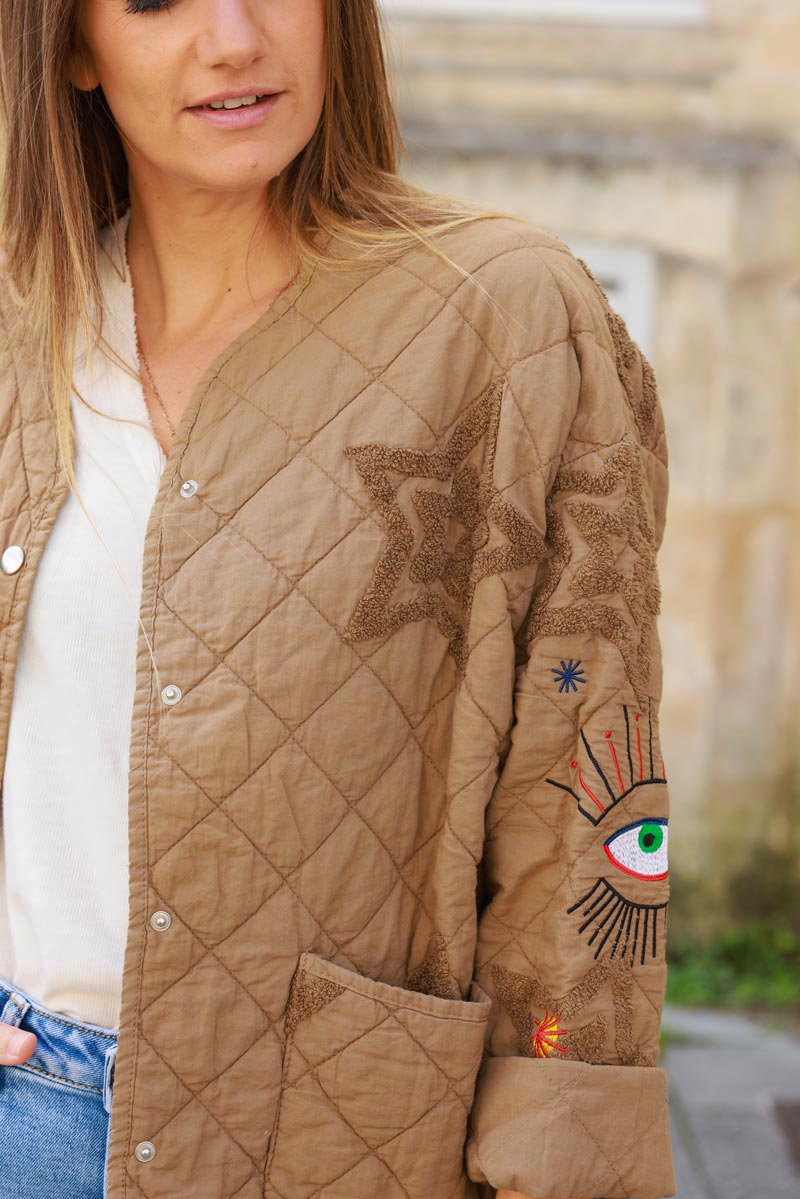 Camel Starry Eyed Quilted Utility Jacket