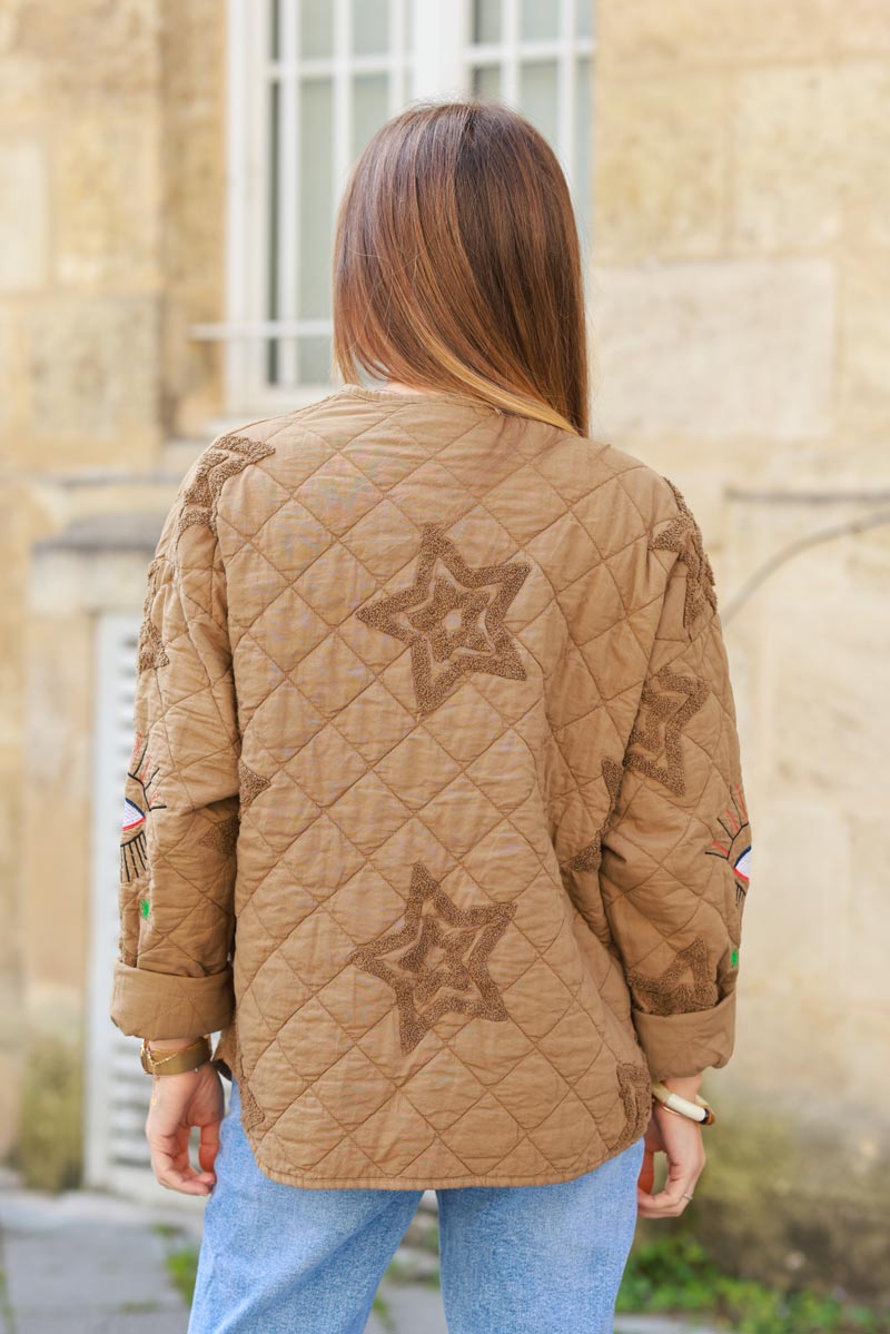 Camel Starry Eyed Quilted Utility Jacket