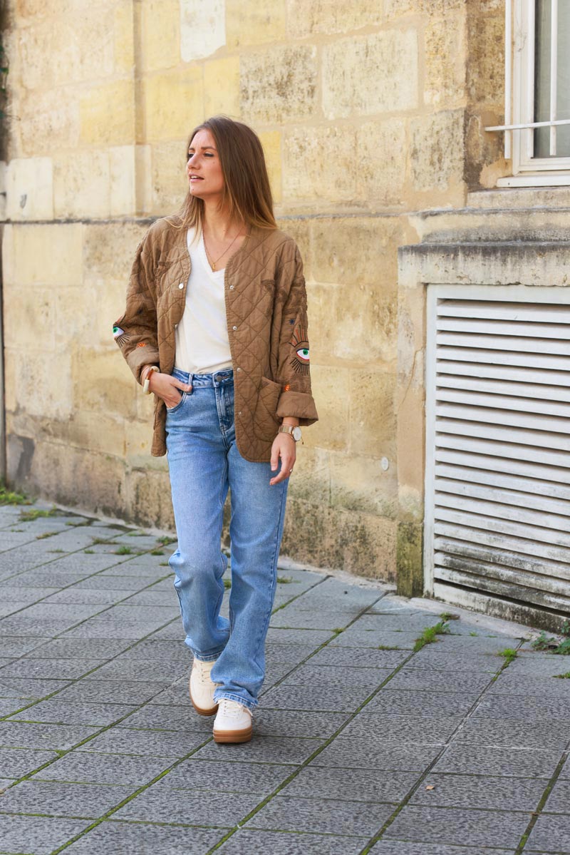 Camel Starry Eyed Quilted Utility Jacket