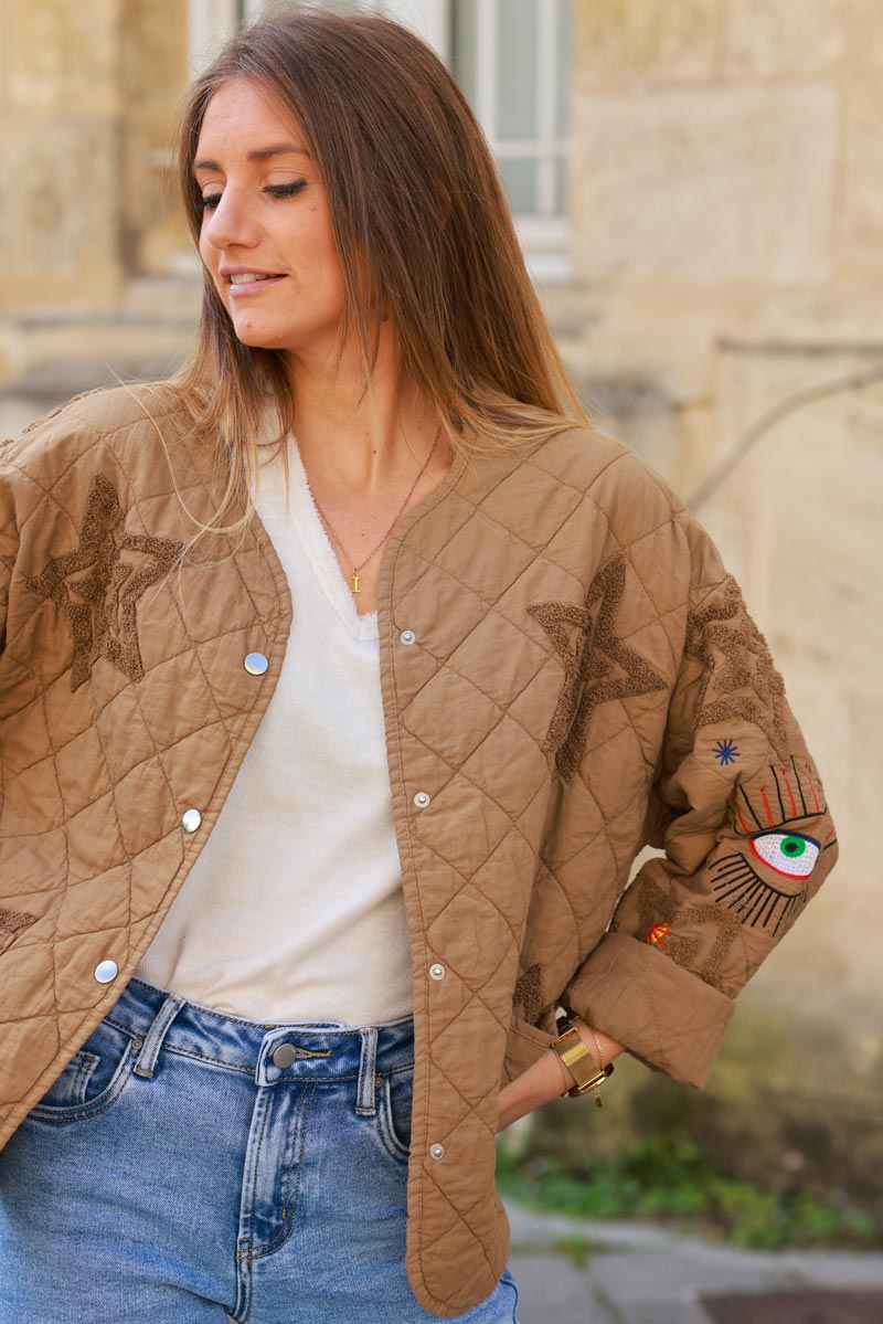 Camel Starry Eyed Quilted Utility Jacket