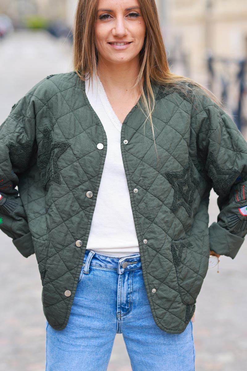 Olive Starry Eyed Quilted Utility Jacket